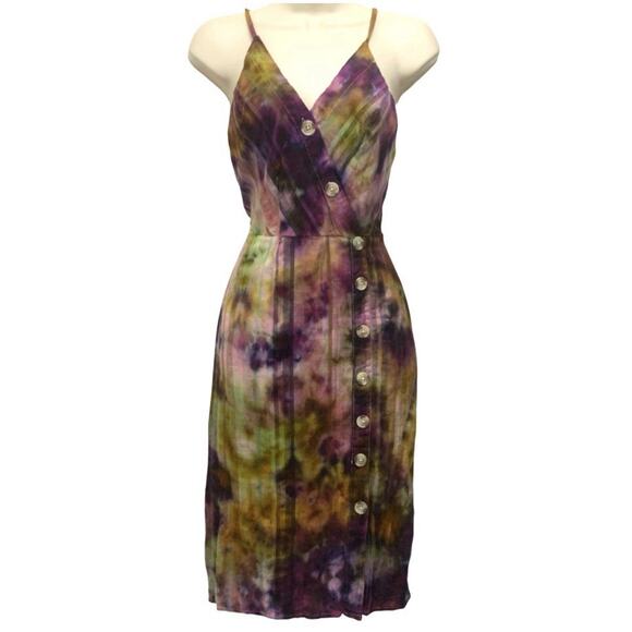 Custom Tie Dye Express Dress Medium Midi Lined Spaghetti Strap V Neck Unique - Picture 1 of 8